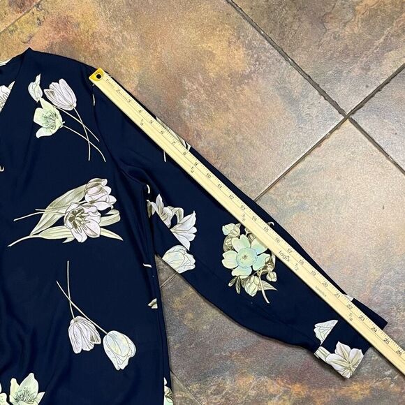 New York & Company Floral Blouse - Navy and White - Picture 6 of 9